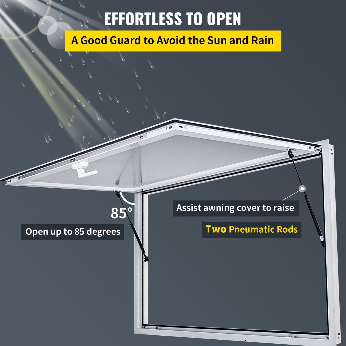 Concession Window 60 x 36 Inch, Concession Stand Serving Window Door with Double-Point Fork Lock, Concession Awning Door Up to 85 degrees for Food Trucks, Glass Not Included