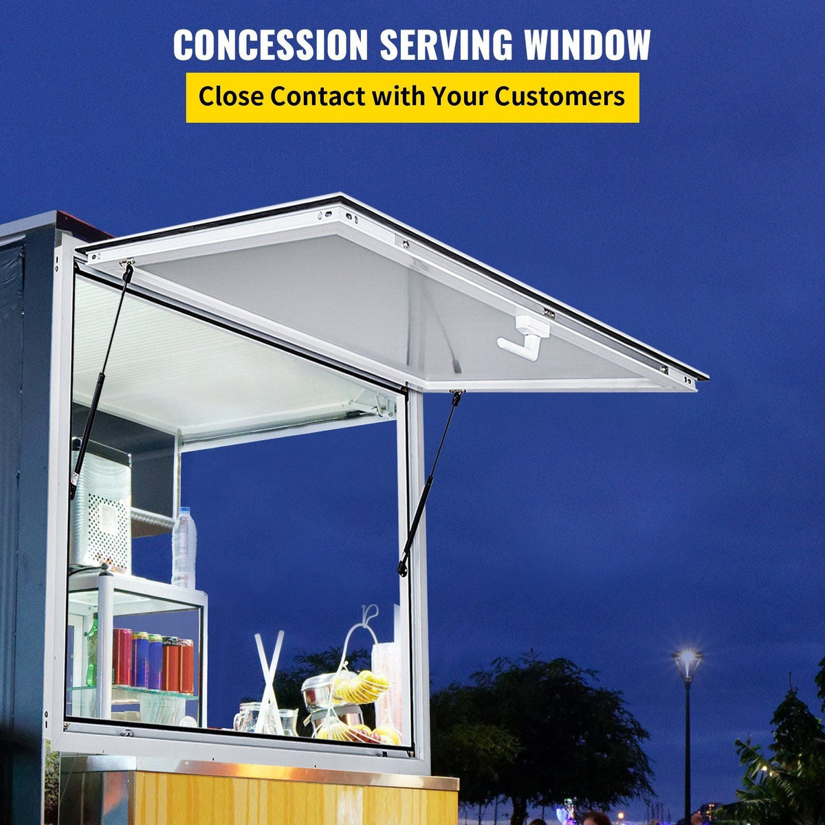 Concession Window 60 x 36 Inch, Concession Stand Serving Window Door with Double-Point Fork Lock, Concession Awning Door Up to 85 degrees for Food Trucks, Glass Not Included