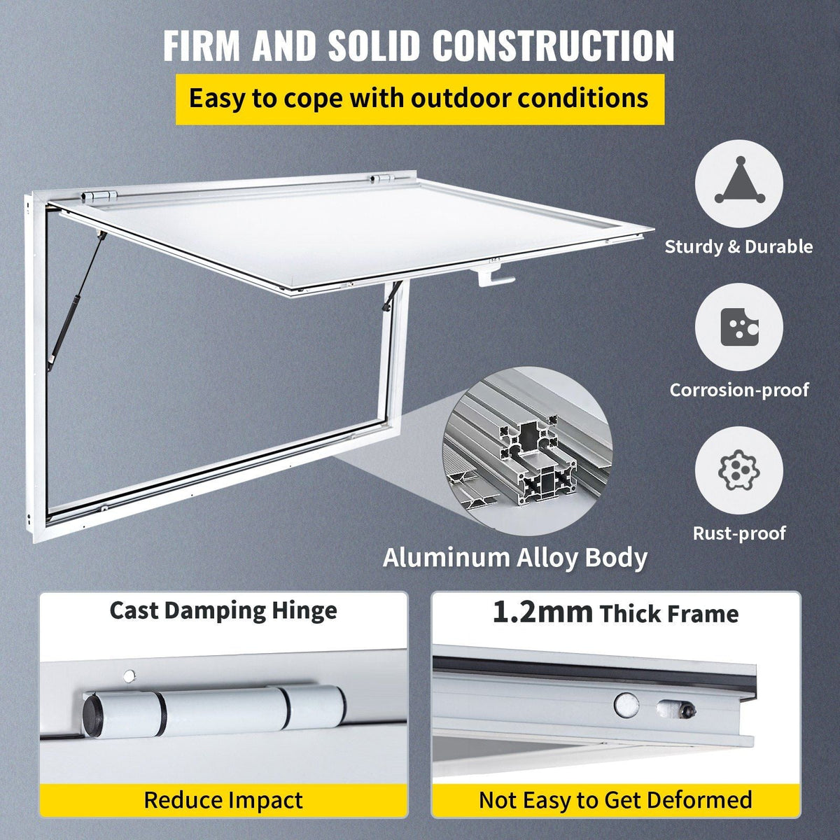 Concession Window 60 x 36 Inch, Concession Stand Serving Window Door with Double-Point Fork Lock, Concession Awning Door Up to 85 degrees for Food Trucks, Glass Not Included