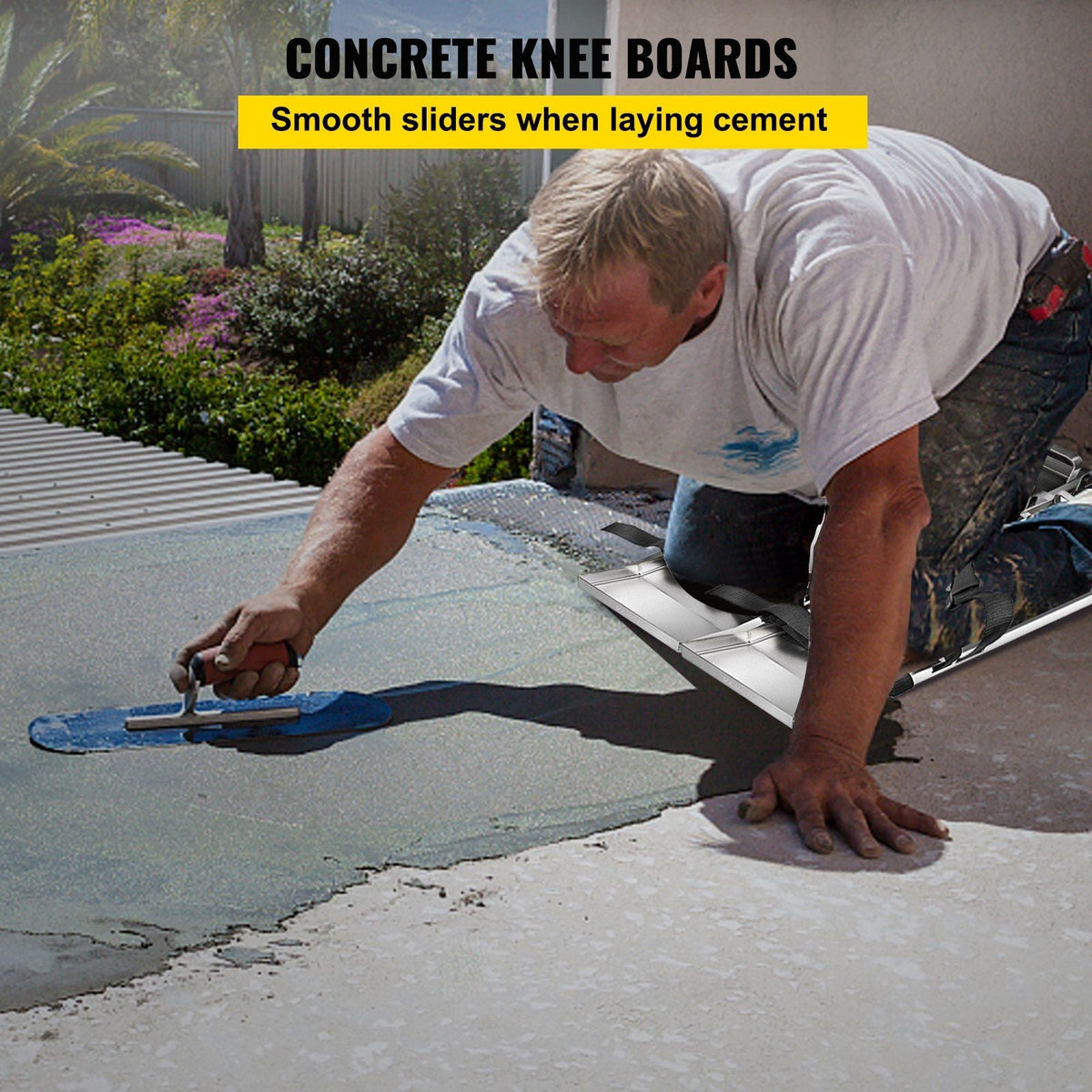 Concrete Knee Boards 30'' x 8'' Slider Knee Boards, Kneeler Board Stainless Steel Kneeboards, Concrete Sliders Pair Moving Sliders, w/Concrete Board Straps for Cement and Concrete Finishing