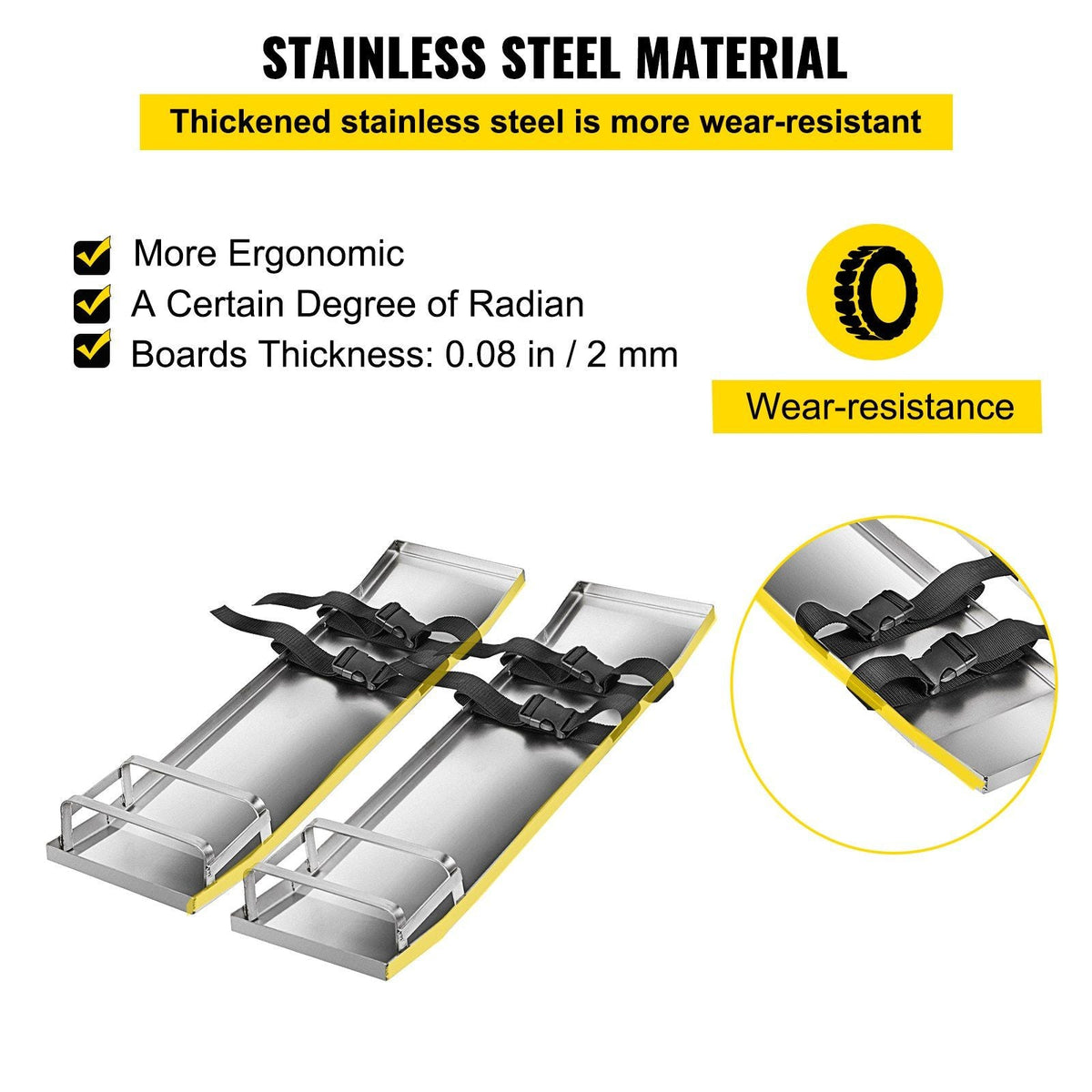 Concrete Knee Boards 30'' x 8'' Slider Knee Boards, Kneeler Board Stainless Steel Kneeboards, Concrete Sliders Pair Moving Sliders, w/Concrete Board Straps for Cement and Concrete Finishing