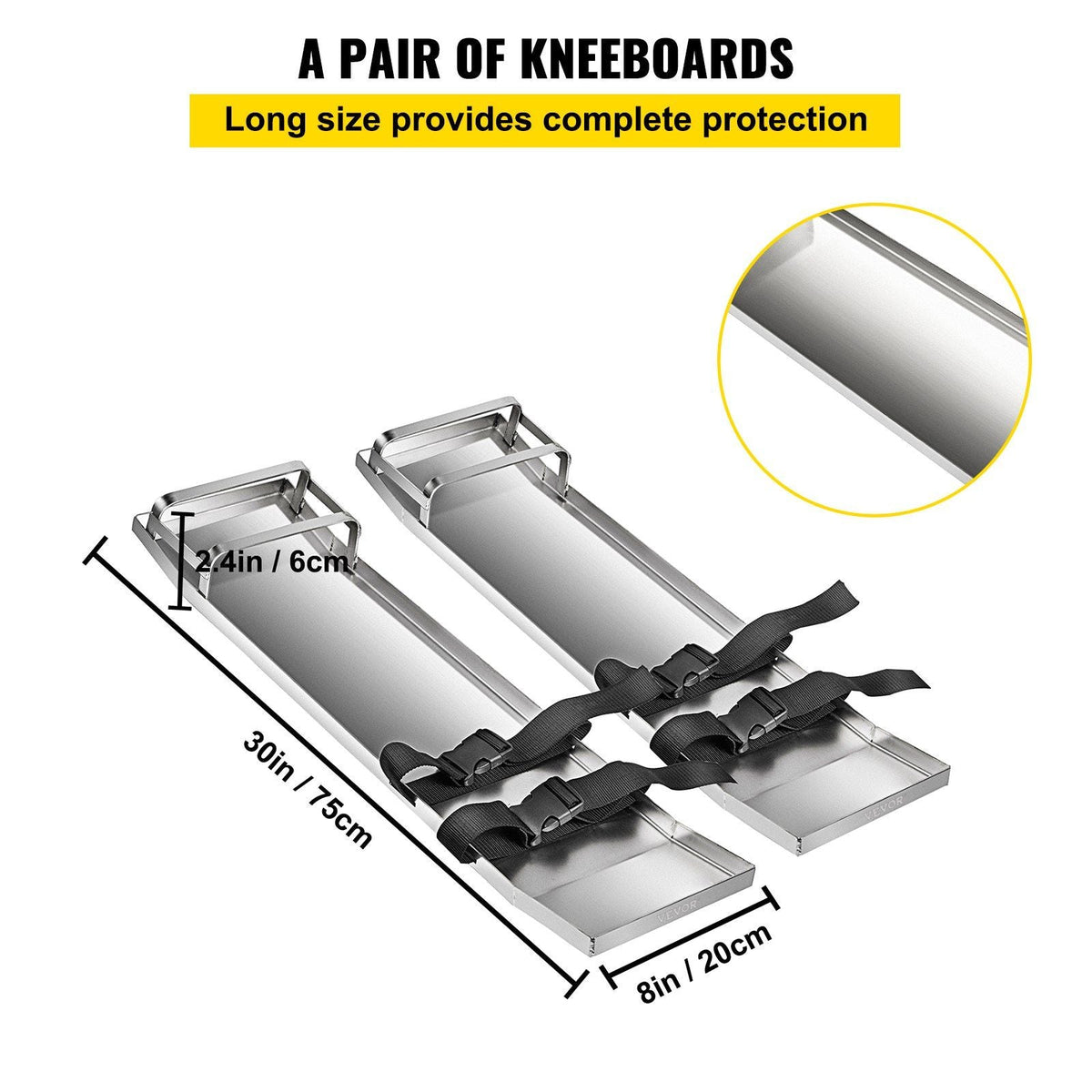 Concrete Knee Boards 30'' x 8'' Slider Knee Boards, Kneeler Board Stainless Steel Kneeboards, Concrete Sliders Pair Moving Sliders, w/Concrete Board Straps for Cement and Concrete Finishing