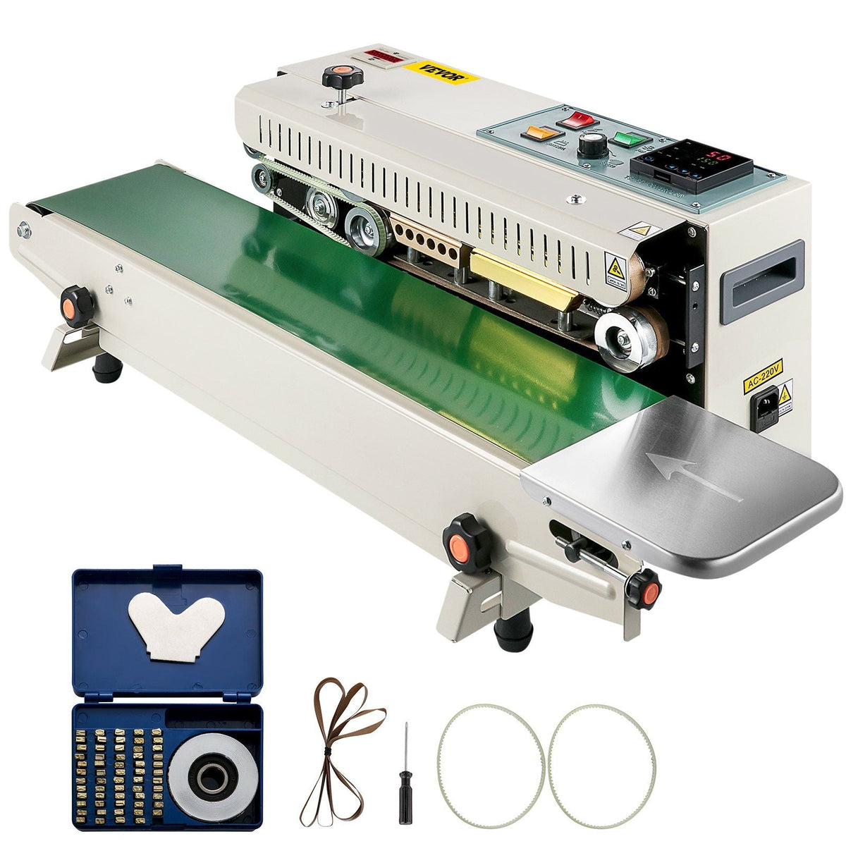 Continuous Bag Band Sealing Machine FR900K Band Sealer Machine with Digital Temperature Control Horizontal Bag Sealer for 0.02-0.08 mm Plastic Bags Continuous Band Sealer w/ Printing Function