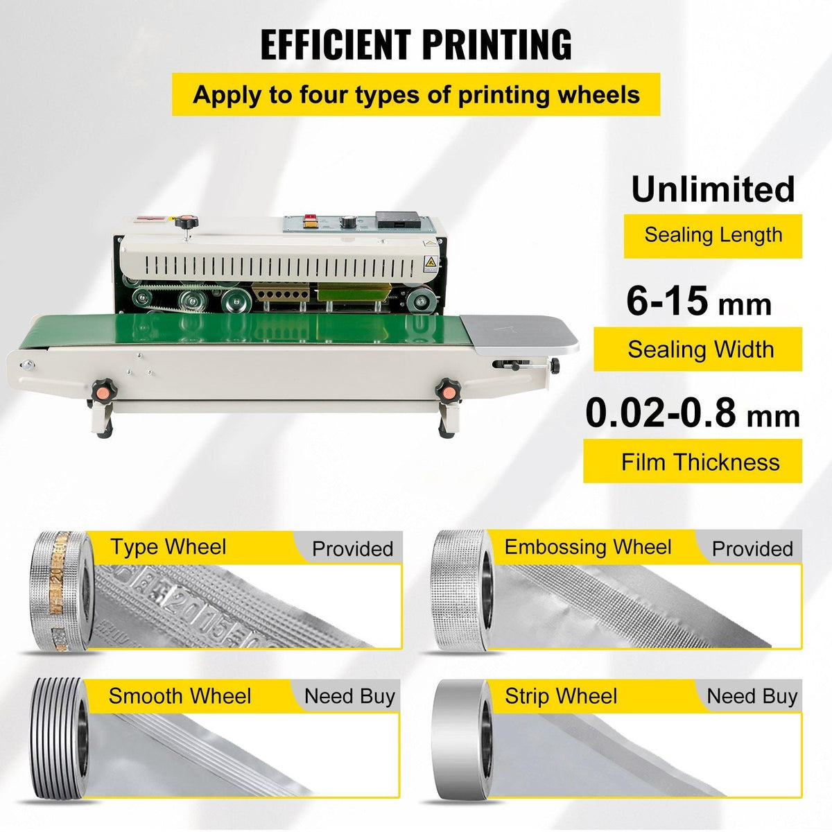 Continuous Bag Band Sealing Machine FR900K Band Sealer Machine with Digital Temperature Control Horizontal Bag Sealer for 0.02-0.08 mm Plastic Bags Continuous Band Sealer w/ Printing Function