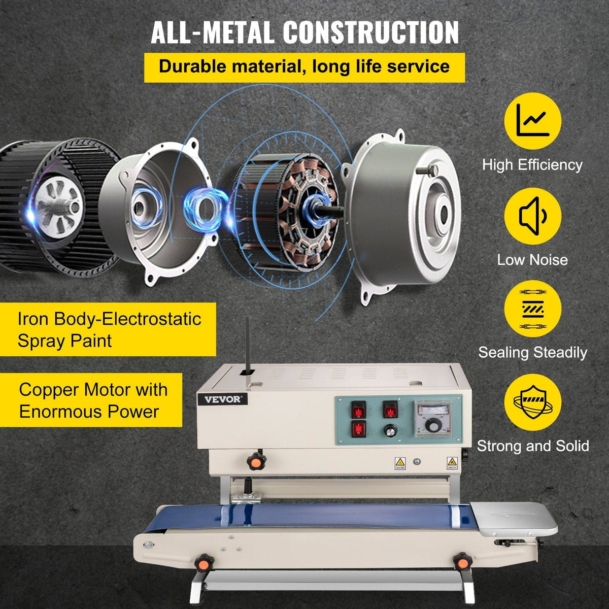 Continuous Band Sealer, 0.24-0.6 in/6-15 mm Seal Width, FR900 110V/60Hz Horizontal Sealing Machine, Band Heat Sealer with Digital Temperature Control for PVC Membrane Bag Film