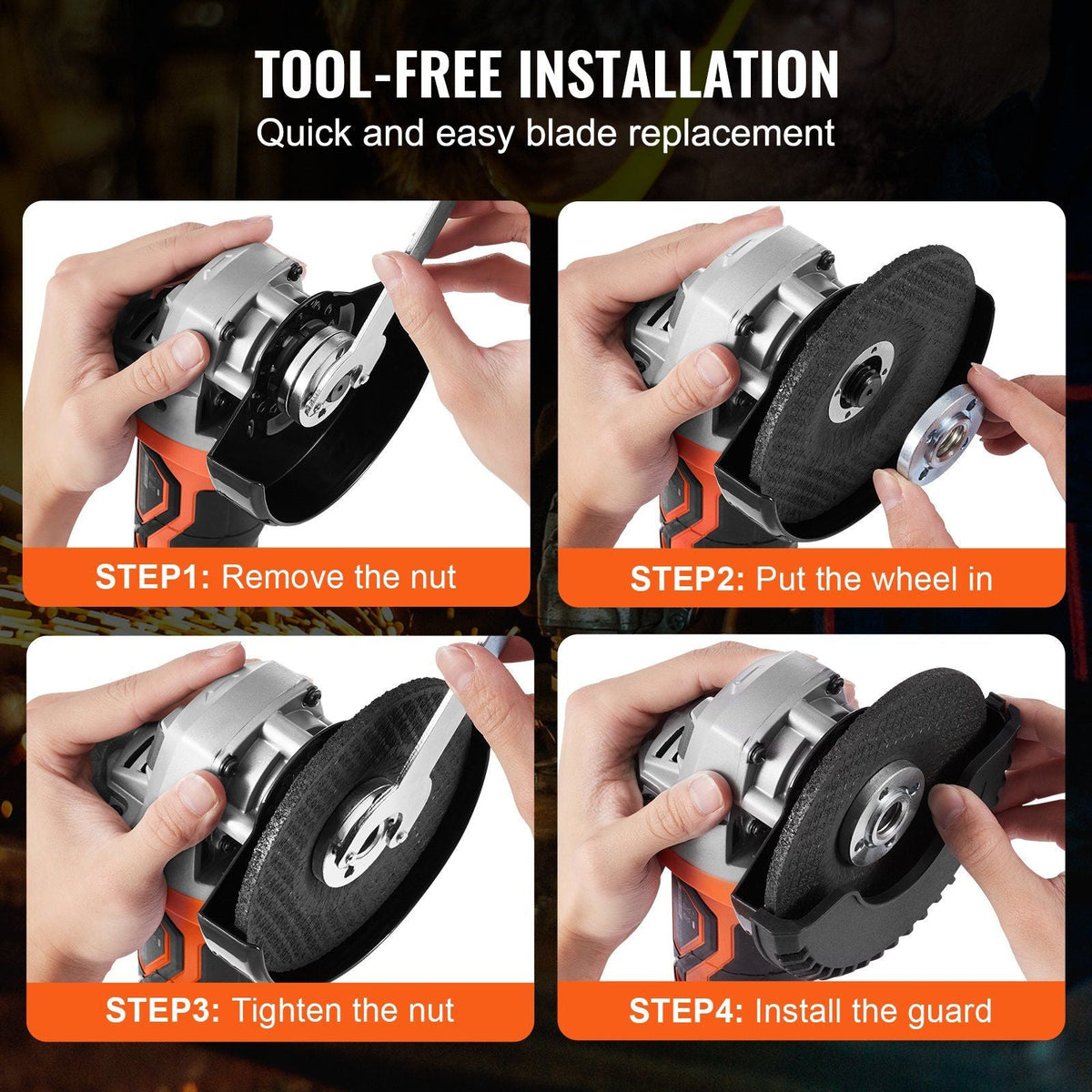 Cordless Angle Grinder Kit For 4-1/2'' 9000 rpm, Cordless Electric Grinder Power with 20V Fast Charger for Cutting, Polishing, Grinding, Rust Removal