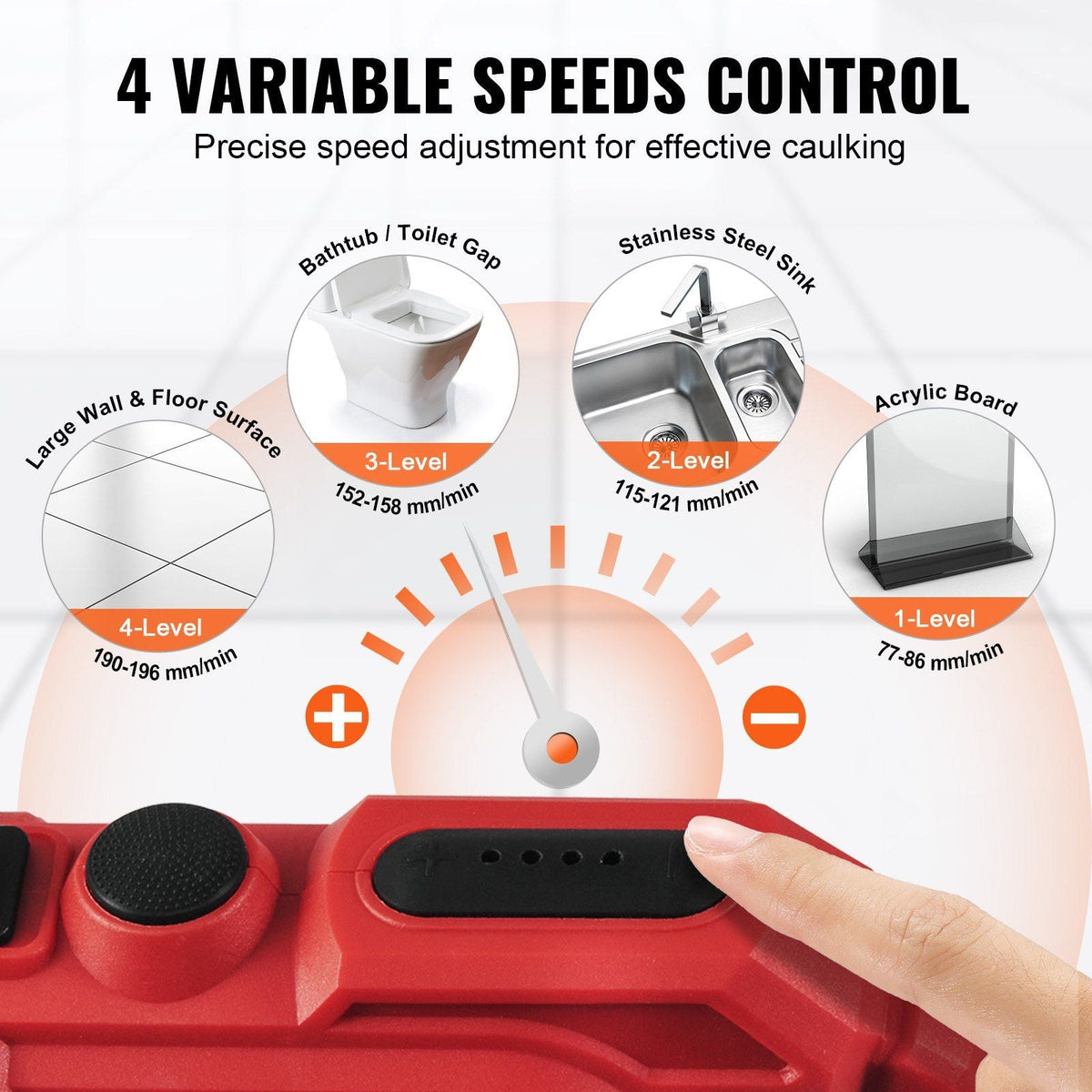 Cordless Caulking Gun 10oz/300ml, 20V Electric Caulking Gun with 4 Adjustable Speeds, Anti-Drip Battery Powered Adhesive Caulk Gun & 2.0AH Battery, Fast Charger, LED Light for Filling, Sealing