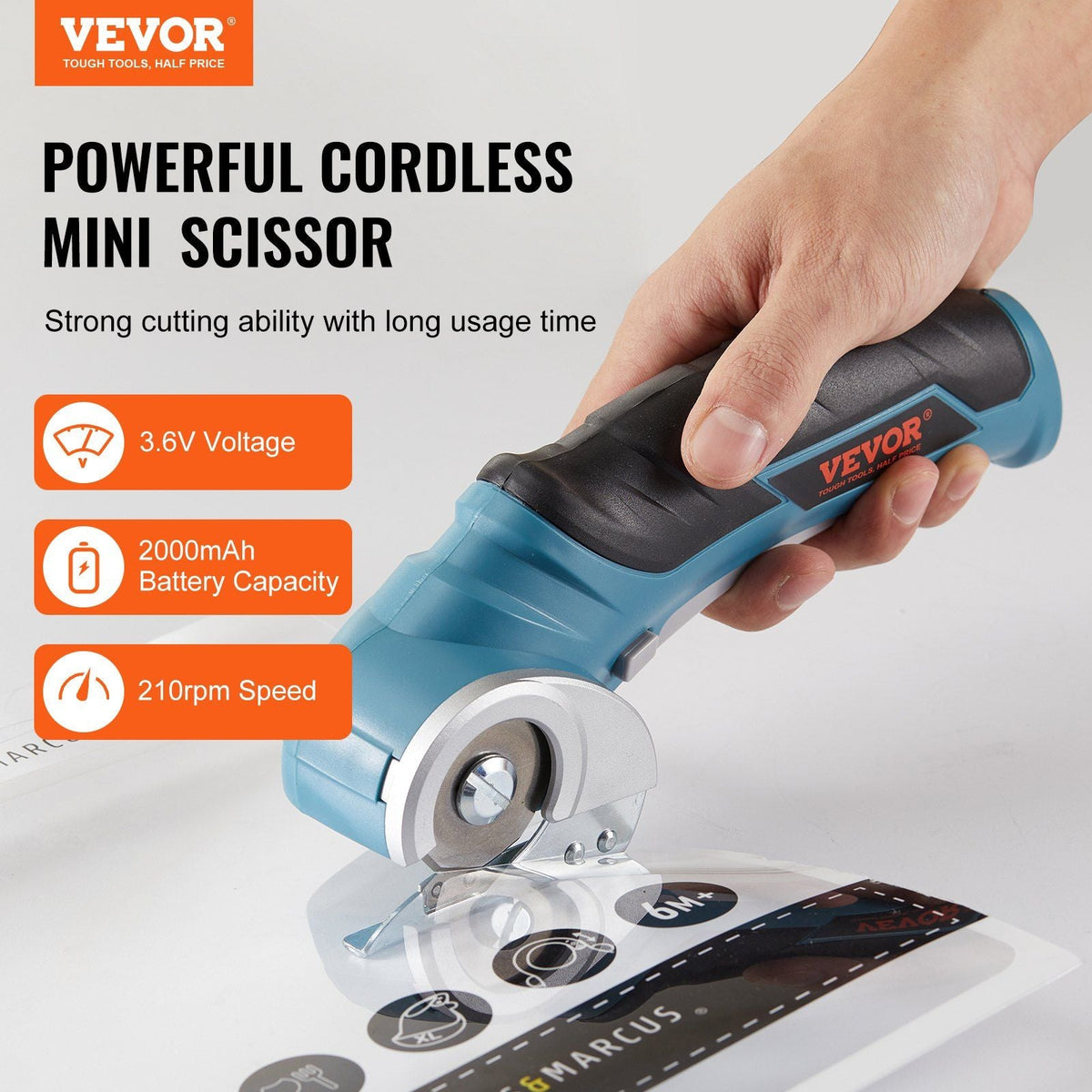 Cordless Electric Scissors, 3.6 V 2000 mAh Mini Electric Fabric Cutter, 1.6" SKH9 Sharp Blade, with Replacement Blade and Battery Charger, for Cutting Carpet, Cardboard, Leather, Paper, Plastic