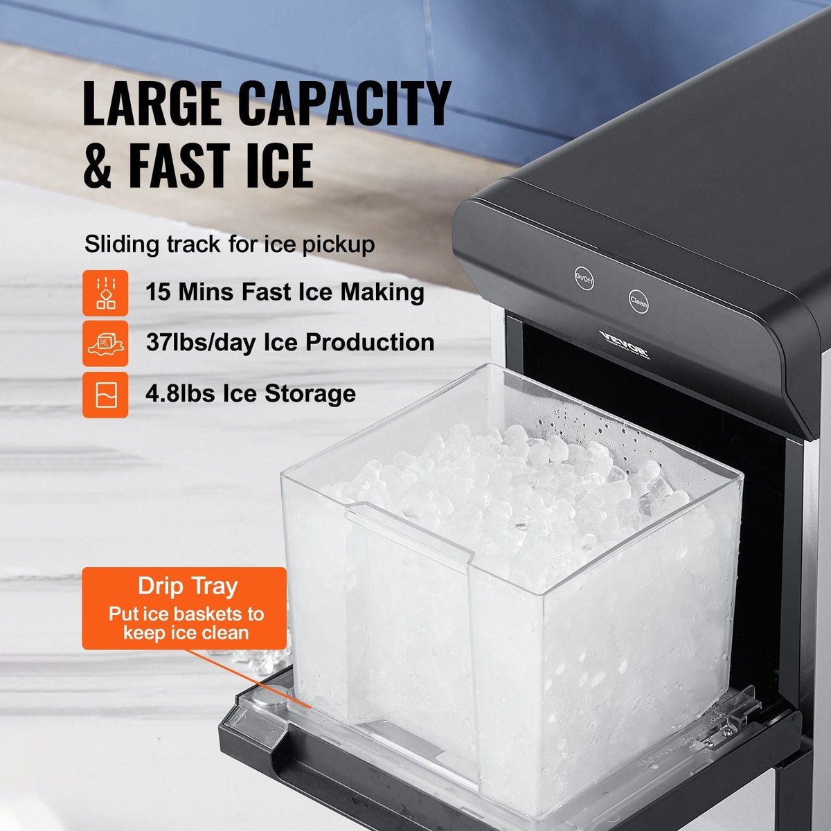 Countertop Ice Maker, 37lbs in 24Hrs, Auto Self-Cleaning Portable Ice Maker with Ice Scoop, Basket and Drainpipe, 2 Ways Water Refill Stainless Steel Ice Machine for Home Kitchen Office Party