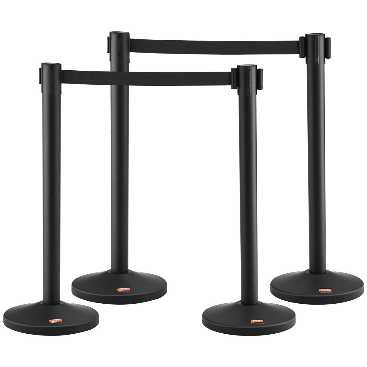 Crowd Control Stanchion, 4-Pack Crowd Control Barrier, Carbon Steel Baking Painted Stanchion Queue Post with 2PCS 6.5FT Retractable Belt & Fillable Base, Belt Barrier Line Divider, Easy Assembly