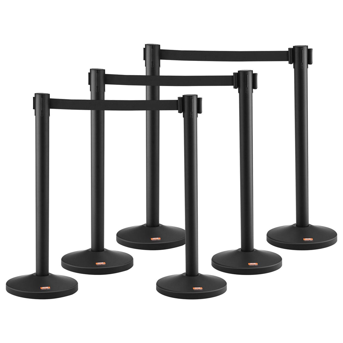 Crowd Control Stanchion, 6-Pack Crowd Control Barrier, Carbon Steel Baking Painted Stanchion Queue Post with 3PCS 6.5FT Retractable Belt & Fillable Base, Belt Barrier Line Divider, Easy Assembly