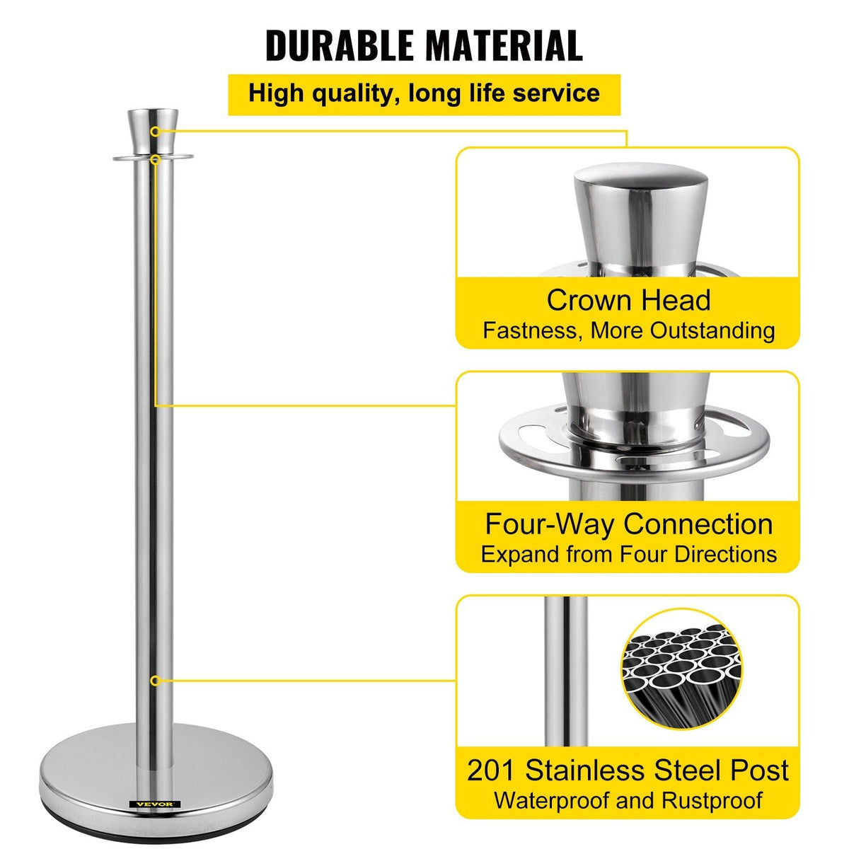 Crowd Control Stanchion, Set of 2 Pieces Stanchion Set, Stanchion Set with 5 ft/1.5 m Red Velvet Rope, Silver Crowd Control Barrier w/Sturdy Concrete and Metal Base - Easy Connect Assembly