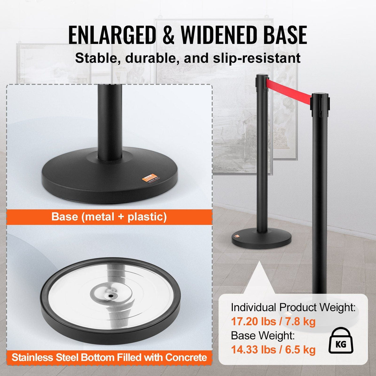 Crowd Control Stanchions, 2-Pack Crowd Control Barriers, Carbon Steel Baking Painted Stanchion Queue Post with 11FT Red Retractable Belt, Belt Barriers Line Divider for Exhibition, Airport