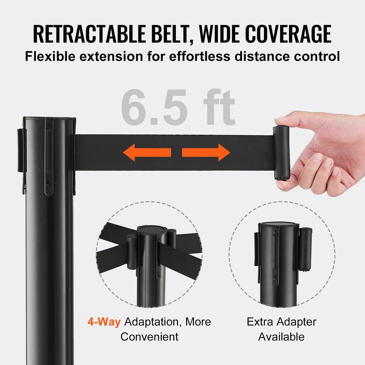 Crowd Control Stanchions, 6-Pack Crowd Control Barriers with 3PCS 6.5FT Black Retractable Belts, Plastic Stanchion Queue Post, Belt Barriers Line Divider Stanchion Set for Airport, Exhibition