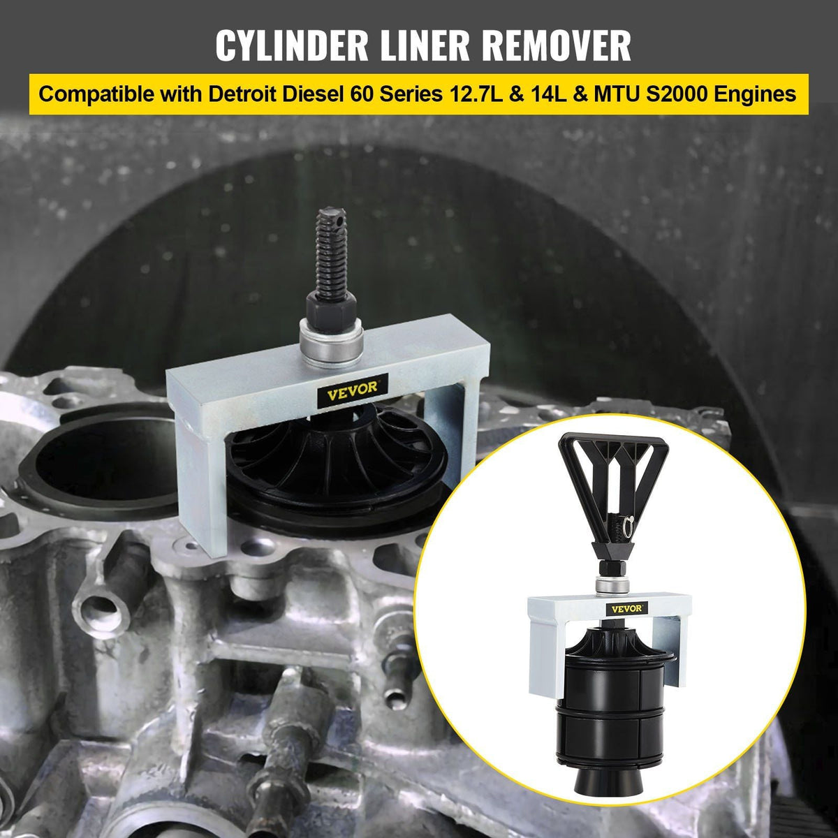 Cylinder Liner Remover, Fit for 4.9" to 5.63" Bore, Compatible with Detroit Diesel 60 Series 12.7L & 14L and MTU S2000 Engines, Sturdy 45# Steel Liner Puller for Auto Repair