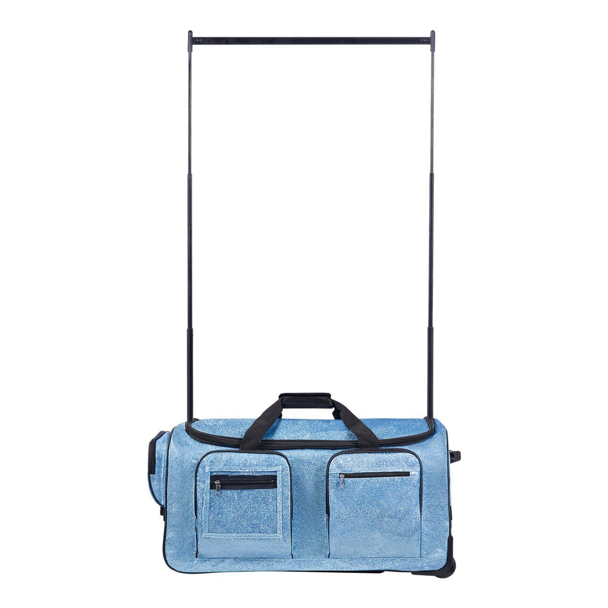 Dance Bag with Garment Rack, 29 Inch Rolling Dance Duffel, with Wheels, USB Port, Height Adjustable Clothes Rack, Privacy Protection Curtain, Ideal for Travel and Competitions, Sparkling Blue