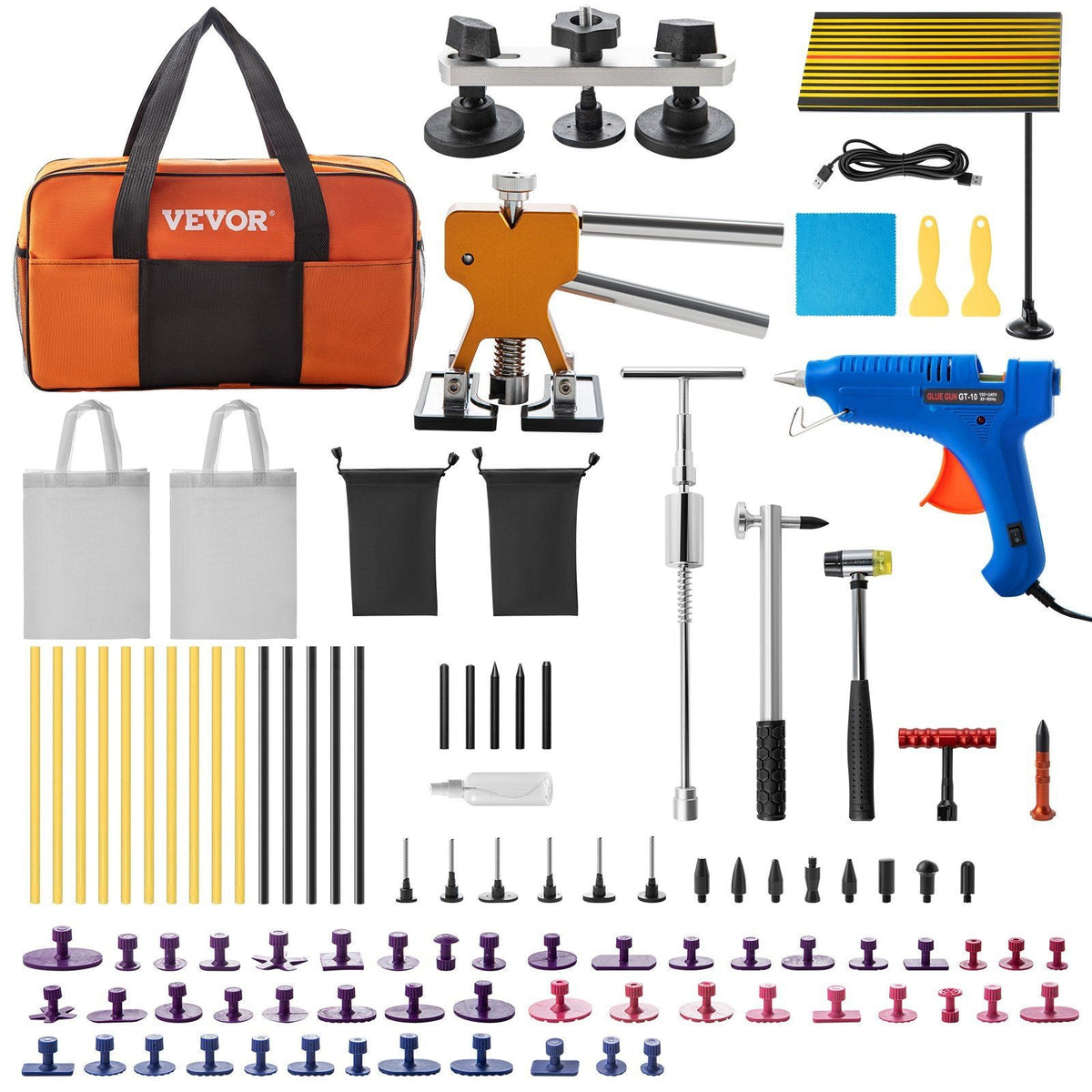 Dent Removal Tool, 98 Pcs Paintless Dent Repair Tools, Led Baffle Board Car Dent Repair Kit, Glue Puller Tabs Dent Puller Kit for Auto Dent Removal, Minor Dents, Door Dings and Hail Damage