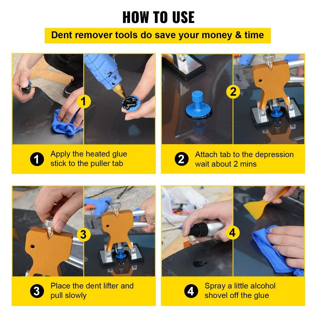 Dent Removal Tool, 98 Pcs Paintless Dent Repair Tools, Led Baffle Board Car Dent Repair Kit, Glue Puller Tabs Dent Puller Kit for Auto Dent Removal, Minor Dents, Door Dings and Hail Damage