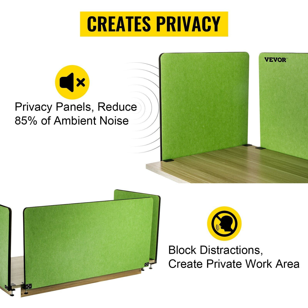 Desk Divider 60''X 24''(1) 24''X 24''(2) Desk Privacy Panel Flexible Mounted Desk Panels Reduce Noise and Visual Distractions for Office Classroom Studying Room (Green)