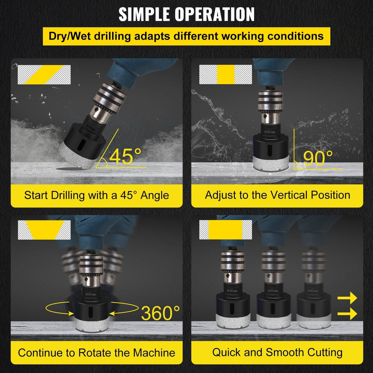 Diamond Drill Bits 6PCS Diamond Hole Saw 6/8/28/32/38/45 mm Tile Hole Saw Kit Vacuum Brazed Diamond Drill Bit 0.59in Segment Tile Hole Saw with a Blade for Tile Ceramic Porcelain Marble Stone