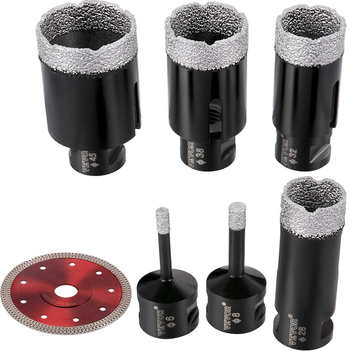 Diamond Drill Bits 6PCS Diamond Hole Saw 6/8/28/32/38/45 mm Tile Hole Saw Kit Vacuum Brazed Diamond Drill Bit 0.59in Segment Tile Hole Saw with a Blade for Tile Ceramic Porcelain Marble Stone
