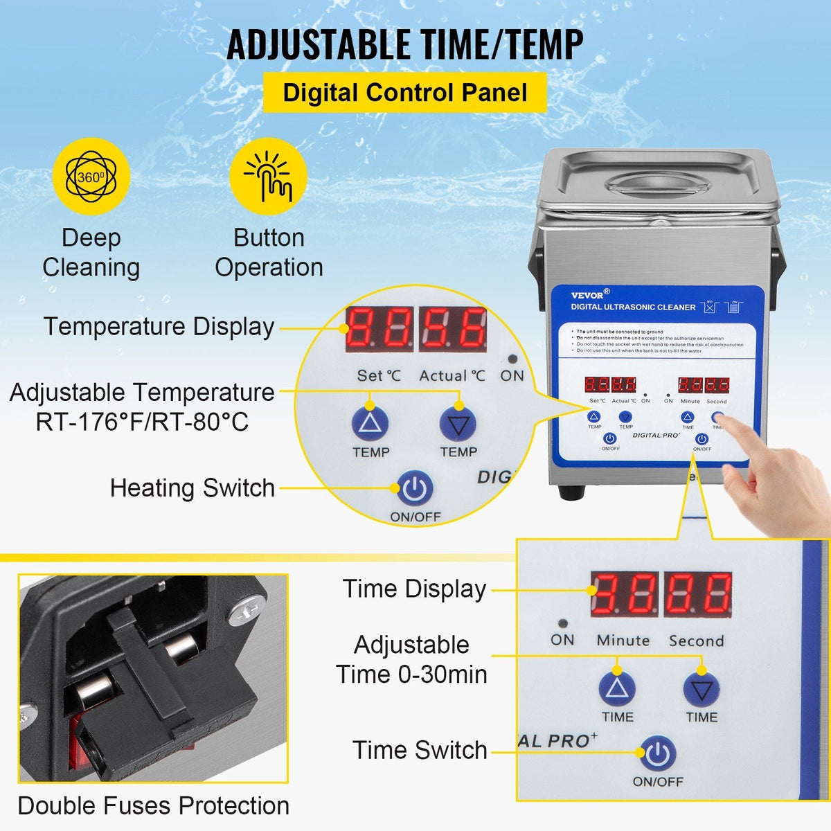 Digital Ultrasonic Cleaner 2L Ultrasonic Cleaning Machine 40kHz Sonic Cleaner Machine 316 & 304 Stainless Steel Ultrasonic Cleaner Machine with Heater & Timer for Cleaning Jewelry Glasses Watch