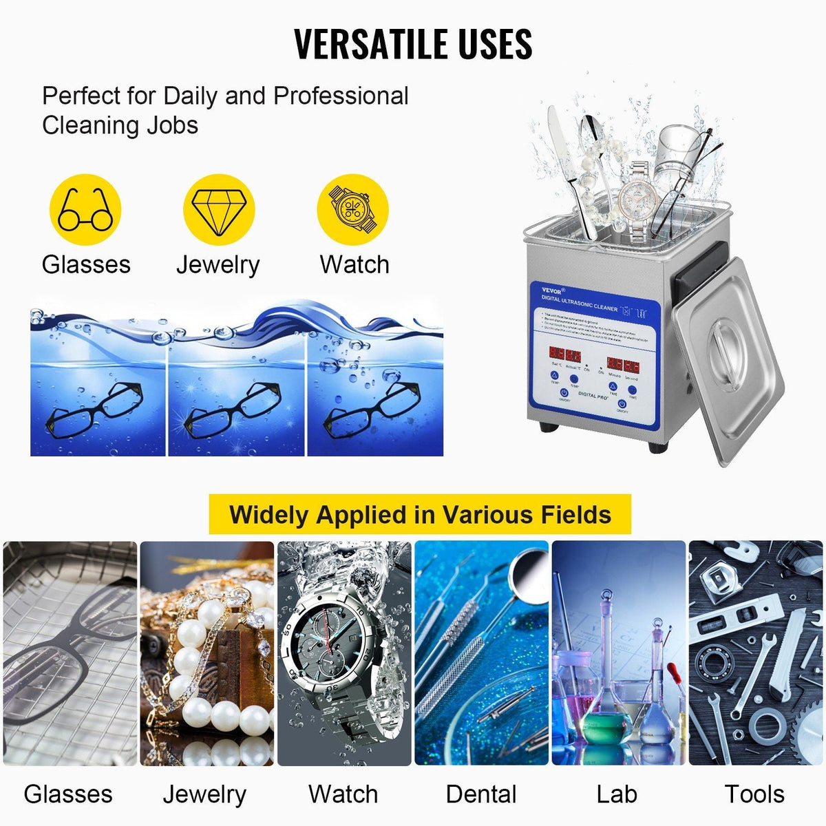 Digital Ultrasonic Cleaner 2L Ultrasonic Cleaning Machine 40kHz Sonic Cleaner Machine 316 & 304 Stainless Steel Ultrasonic Cleaner Machine with Heater & Timer for Cleaning Jewelry Glasses Watch