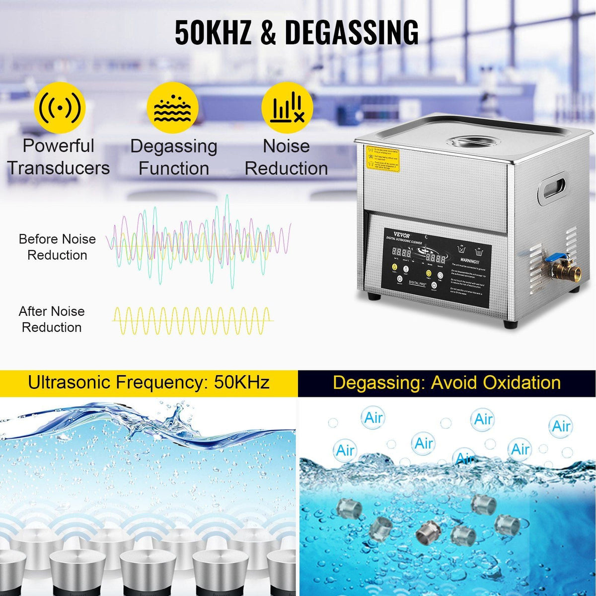 Digital Ultrasonic Cleaner 6L Ultrasonic Cleaning Machine 50kHz 110V Sonic Cleaner Machine 304 Stainless Steel Ultrasonic Cleaner Machine with Heater & Timer for Cleaning Jewelry Glasses Watches