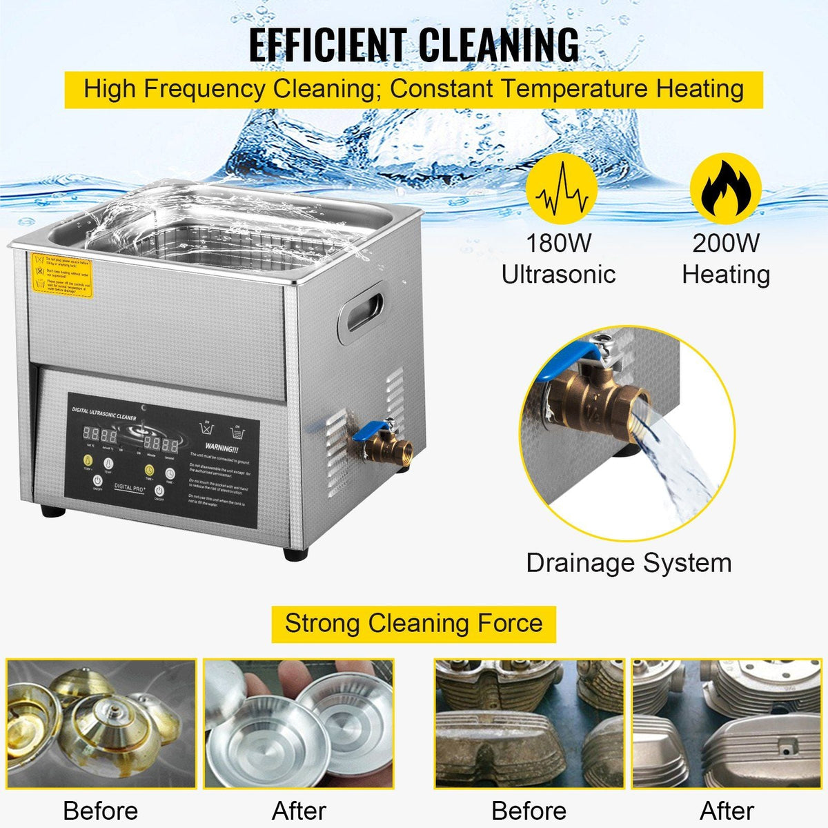 Digital Ultrasonic Cleaner 6L Ultrasonic Cleaning Machine 50kHz 110V Sonic Cleaner Machine 304 Stainless Steel Ultrasonic Cleaner Machine with Heater & Timer for Cleaning Jewelry Glasses Watches