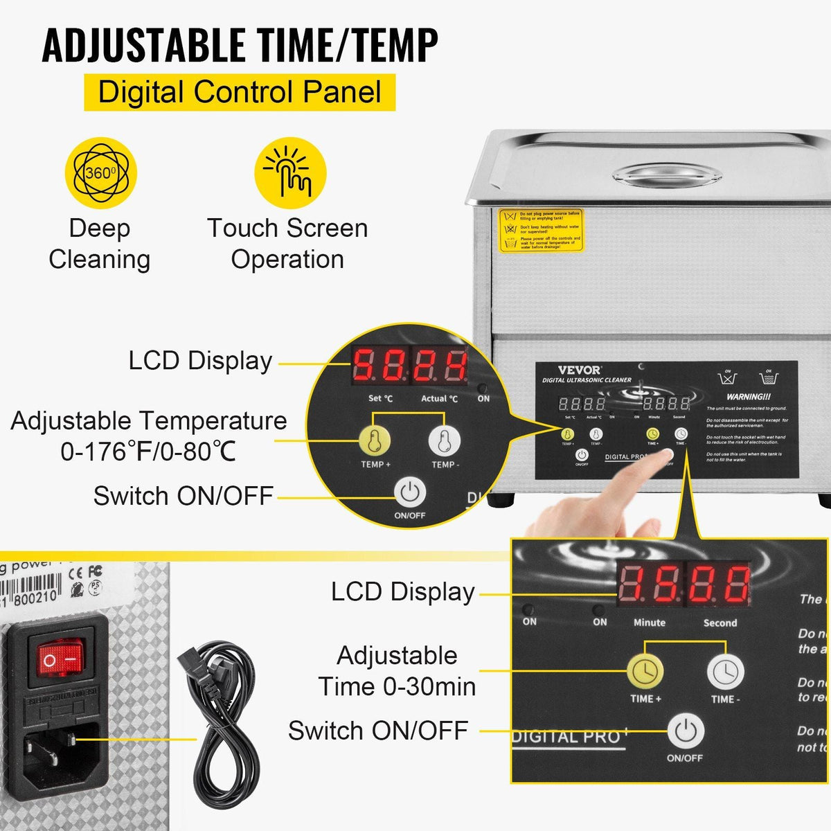 Digital Ultrasonic Cleaner 6L Ultrasonic Cleaning Machine 50kHz 110V Sonic Cleaner Machine 304 Stainless Steel Ultrasonic Cleaner Machine with Heater & Timer for Cleaning Jewelry Glasses Watches