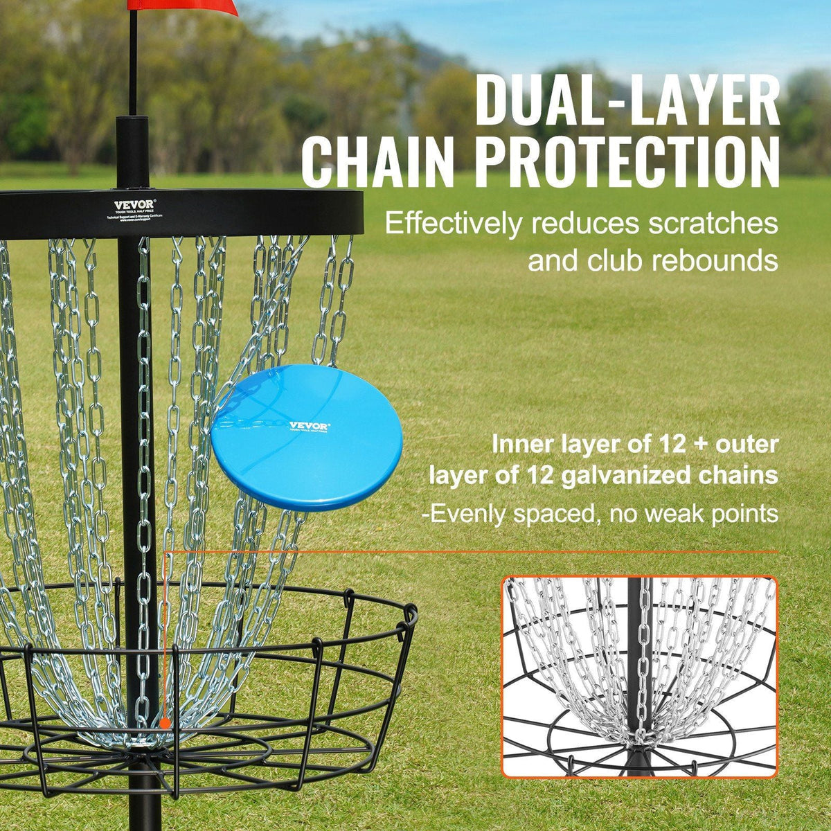 Disc Golf Basket, 24-Chains Portable Disc Golf Target Hole, Heavy Duty Steel Practice Disc Golf Course Basket, Indoor & Outdoor Pro Golf Basket Set with Carry Bag & 6 Discs, Black