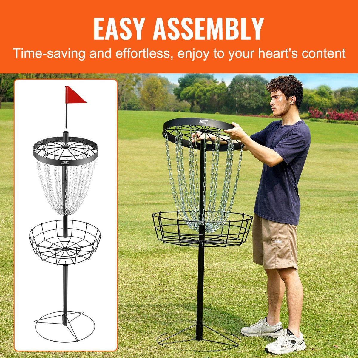 Disc Golf Basket, 24-Chains Portable Disc Golf Target Hole, Heavy Duty Steel Practice Disc Golf Course Basket, Indoor & Outdoor Pro Golf Basket Set with Carry Bag & 6 Discs, Black