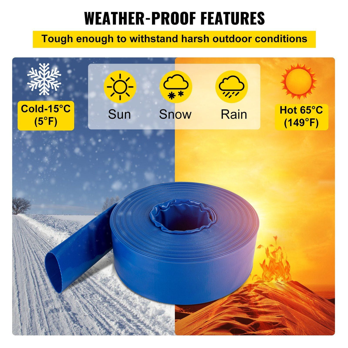 Discharge Hose, 3" x 53', PVC Lay Flat Hose, Heavy Duty Backwash Drain Hose with Clamps, Weather-proof & Burst-proof, Ideal for Swimming Pool & Water Transfer, Blue