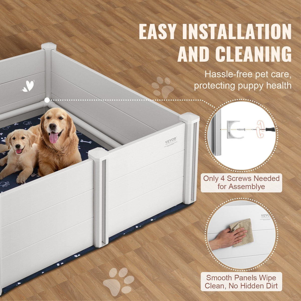 Dog Whelping Box 48 x 48 x 18.1in PVC with Rails Pee Pad for Dogs Puppies