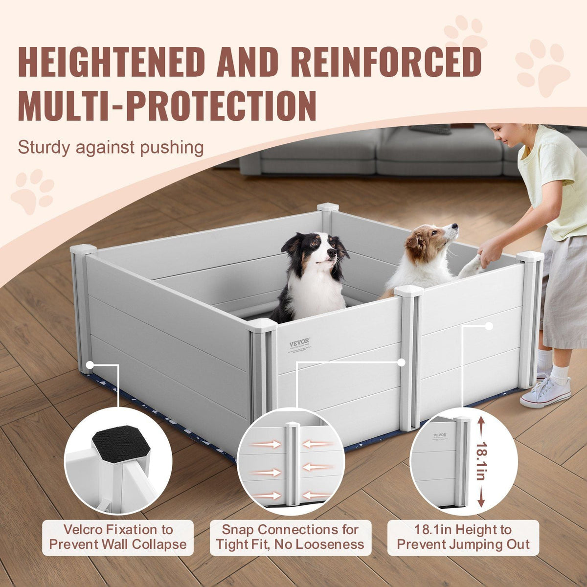 Dog Whelping Box 48 x 48 x 18.1in PVC with Rails Pee Pad for Dogs Puppies