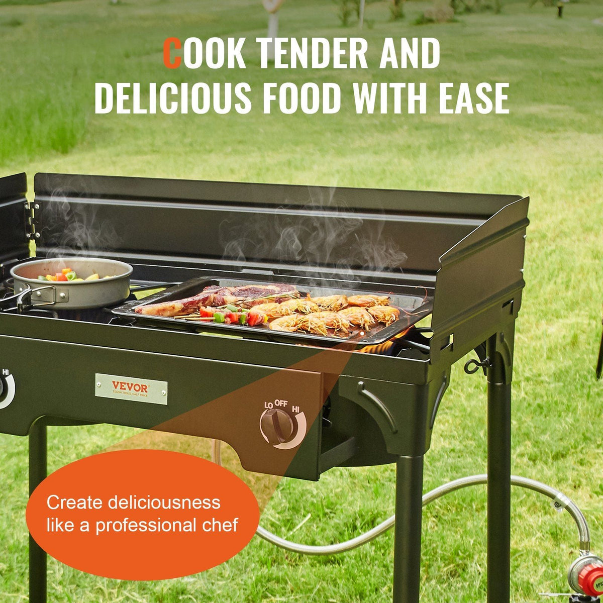 Double Burner Outdoor Camping Stove, 60,000-BTU Camping Modular Cooking Stove, Heavy Duty Carbon Steel Gas Cooker with Windscreen & Detachable Legs Stand & PSI Regulator, for BBQ Camp Patio RV
