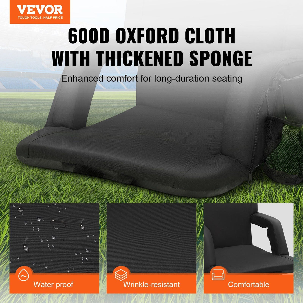 Double Heated Stadium Seat with Back Support, 3 Level Heating Wide Bleacher Seat, Folding Portable Padded Reclining Chair with Hook Pocket Cupholder, Ideal for Sport Event Beach Camping Concert