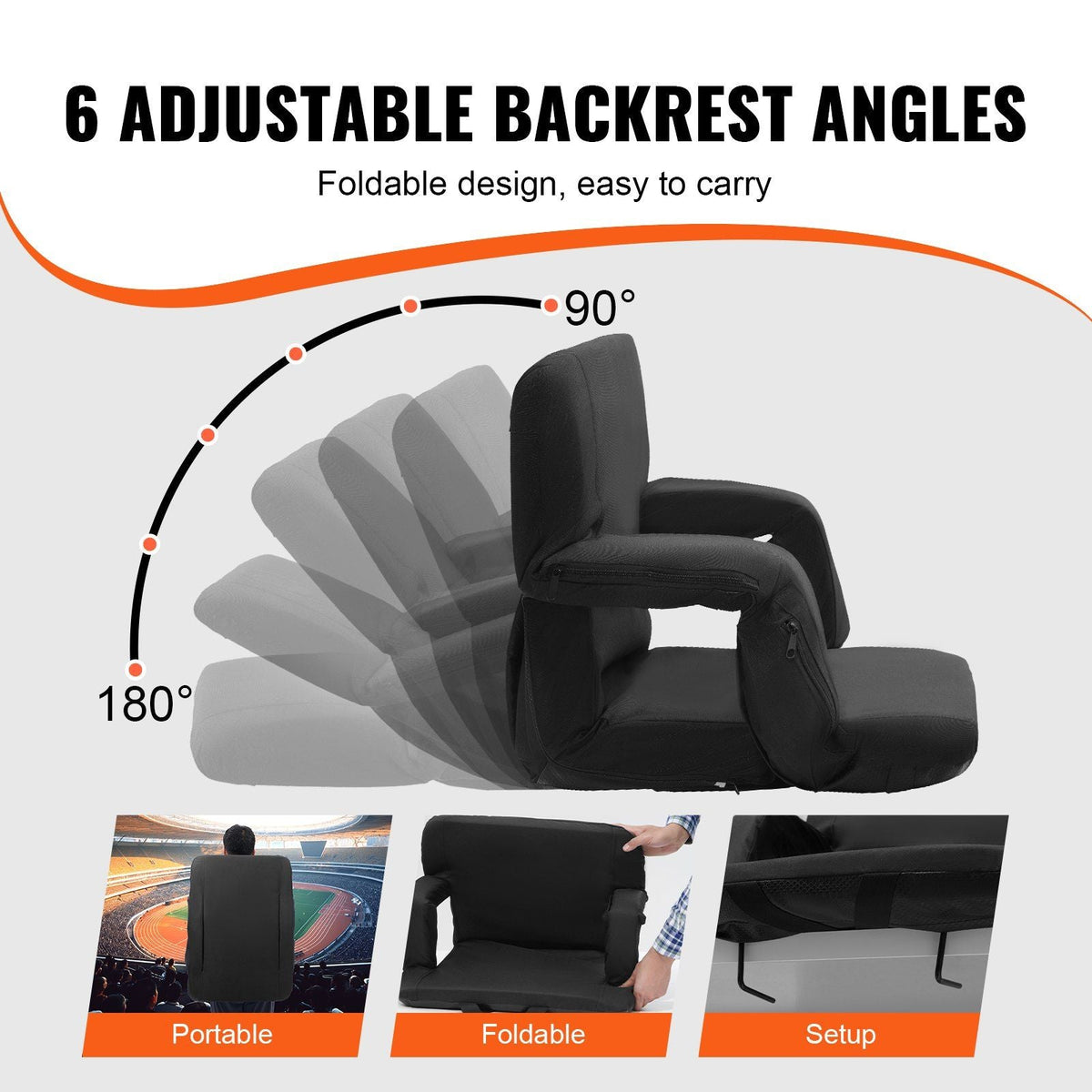 Double Heated Stadium Seat with Back Support, 3 Level Heating Wide Bleacher Seat, Folding Portable Padded Reclining Chair with Hook Pocket Cupholder, Ideal for Sport Event Beach Camping Concert