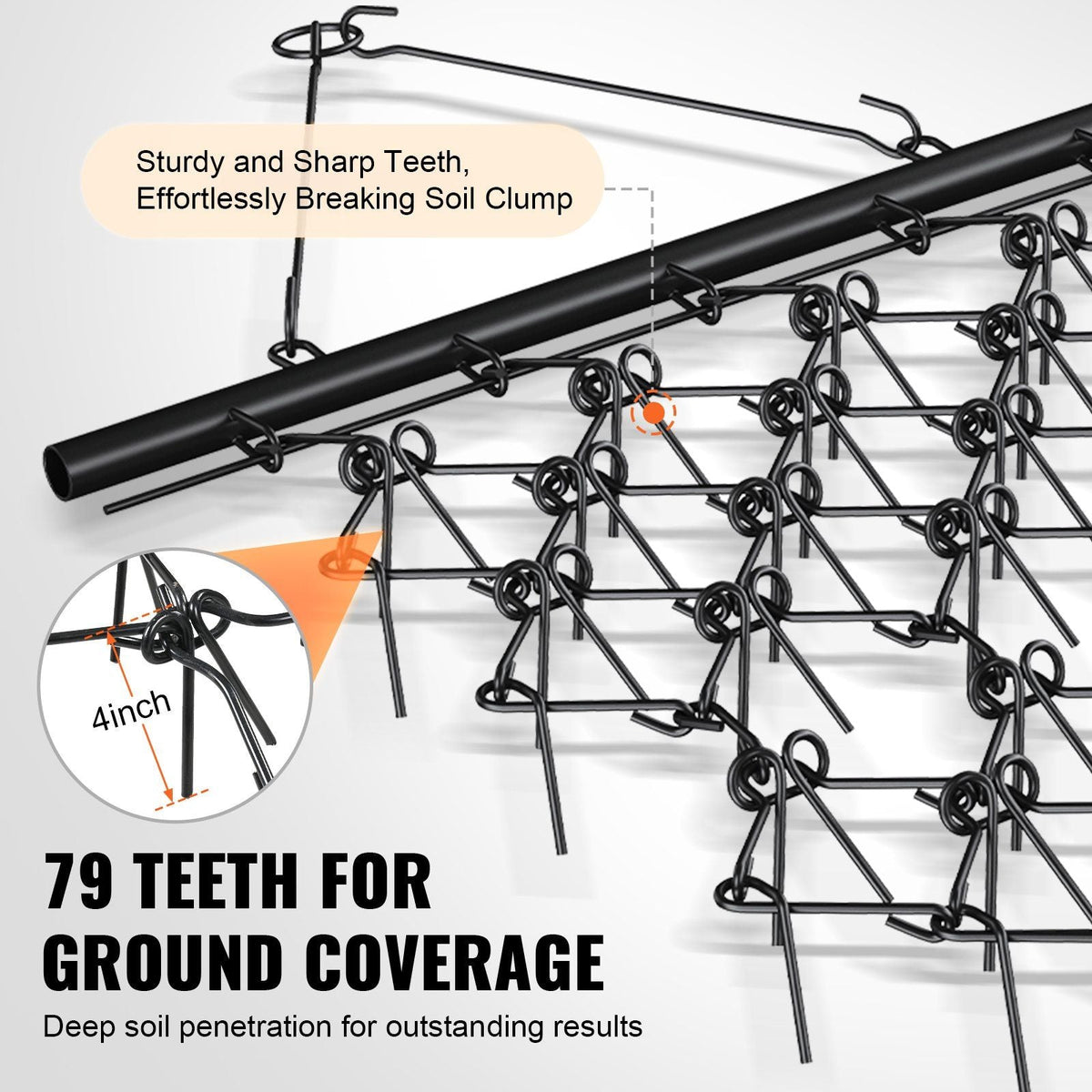 Drag Harrow, 4'x5.6' Heavy-Duty Chain Harrow with 69 Teeth, ATV UTV Tractor Attachments Field Drag Mat for Sod Prepping, Seeding Lawns, Landscape Leveling, Harrow Rake for Gravel Driveway Yard
