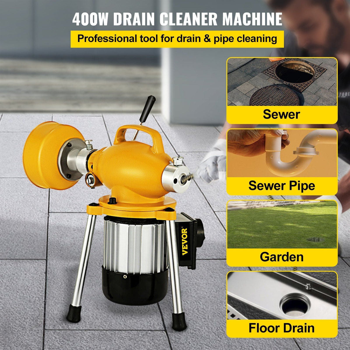 Drain Cleaner Machine, 66Ft x2/3Inch Electric Drain Auger with 2 Cables for 3/4" to 4" Pipes, Power Spin with Autofeed Function & 6 Cutters, Sewer Snake for Toilet Sewer Bathroom Sink Shower