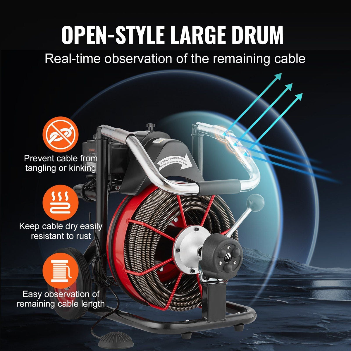 Drain Cleaner Machine Electric Drain Auger 100FT x 1/2 In Auto Feed
