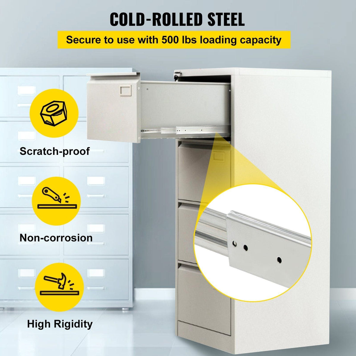 Drawer Slides, 1 Pair 34 Inch Heavy Duty Drawer Slides, Ball Bearing Side Mount Drawer Hardware Slides, 500 LBS Load Capacity 3-Section Full Extension Drawer Slides for Smooth Slide, Less Noise