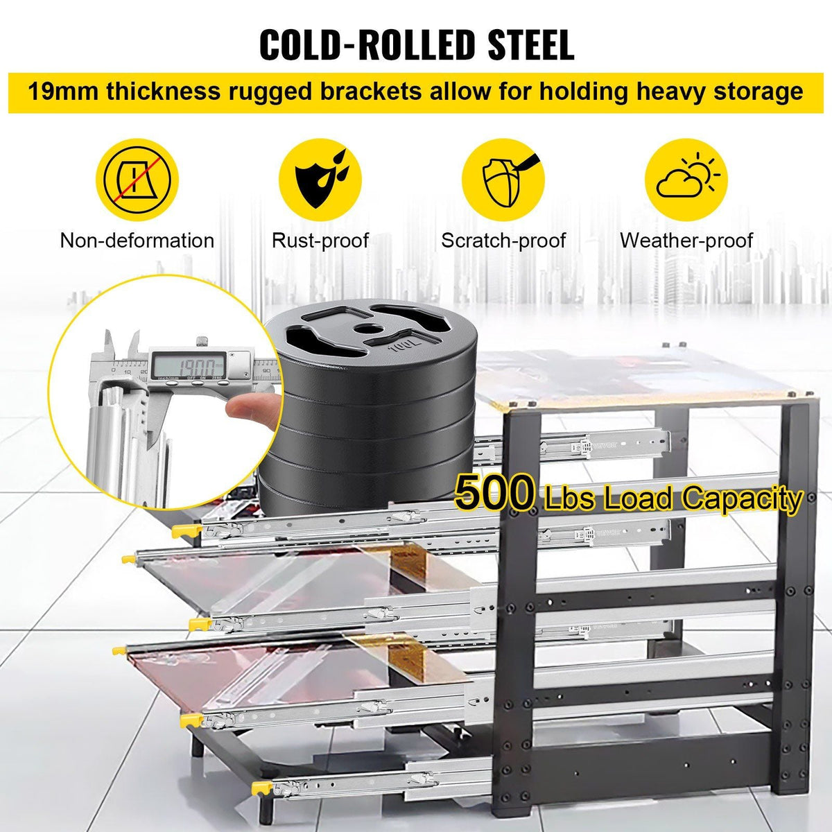 Drawer Slides with Lock, 1 Pair 28 inch, Heavy-Duty Industrial Steel up to 500 lbs Capacity, 3-Fold Full Extension, Ball Bearing Lock-in & Lock-Out, Side Mount