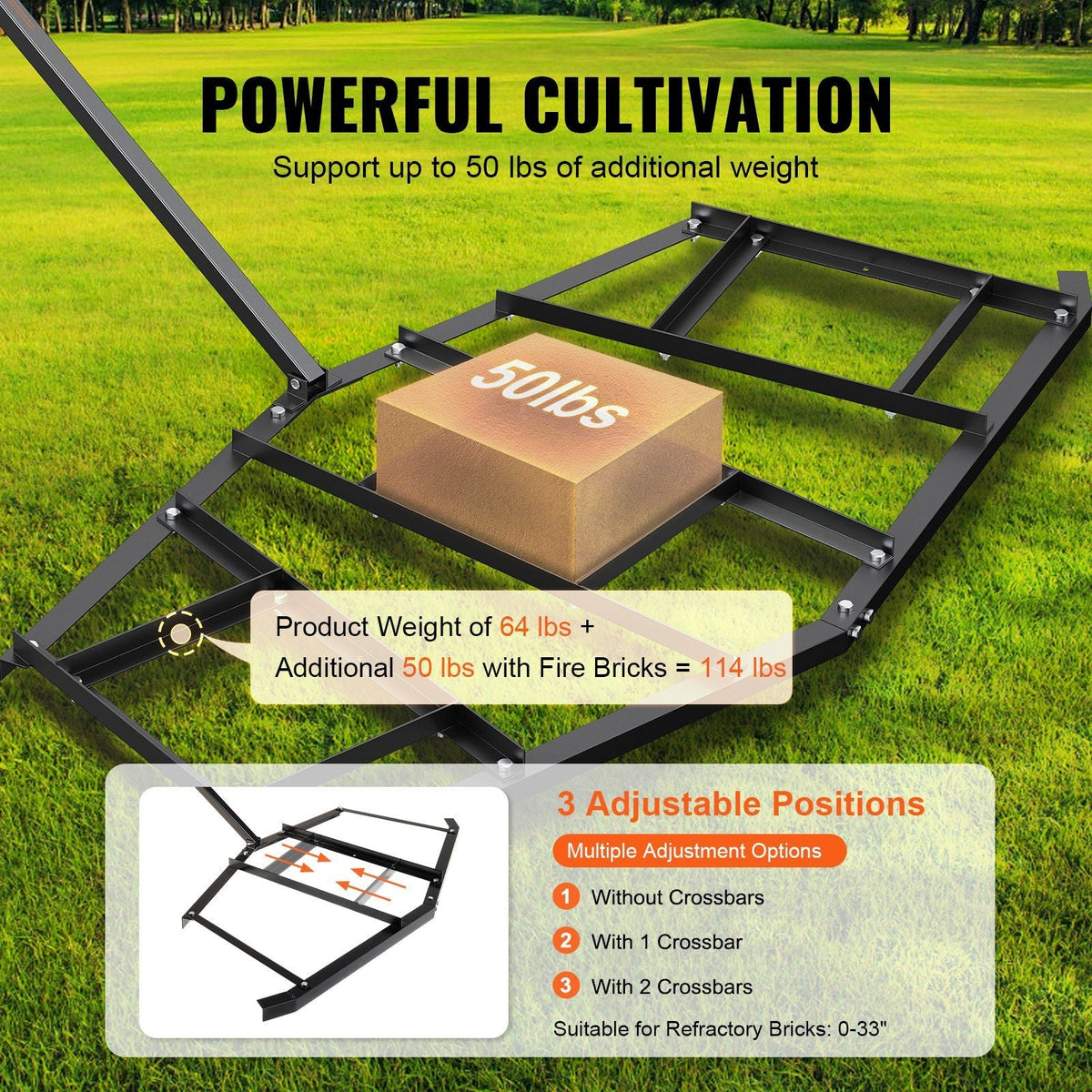 Driveway Drag, 84" Width Tow Behind Drag Harrow, Q235 Steel Driveway Grader with Adjustable Bars, Support up to 50 lbs, Driveway Tractor Harrow for ATVs, UTVs, Garden Lawn Tractors