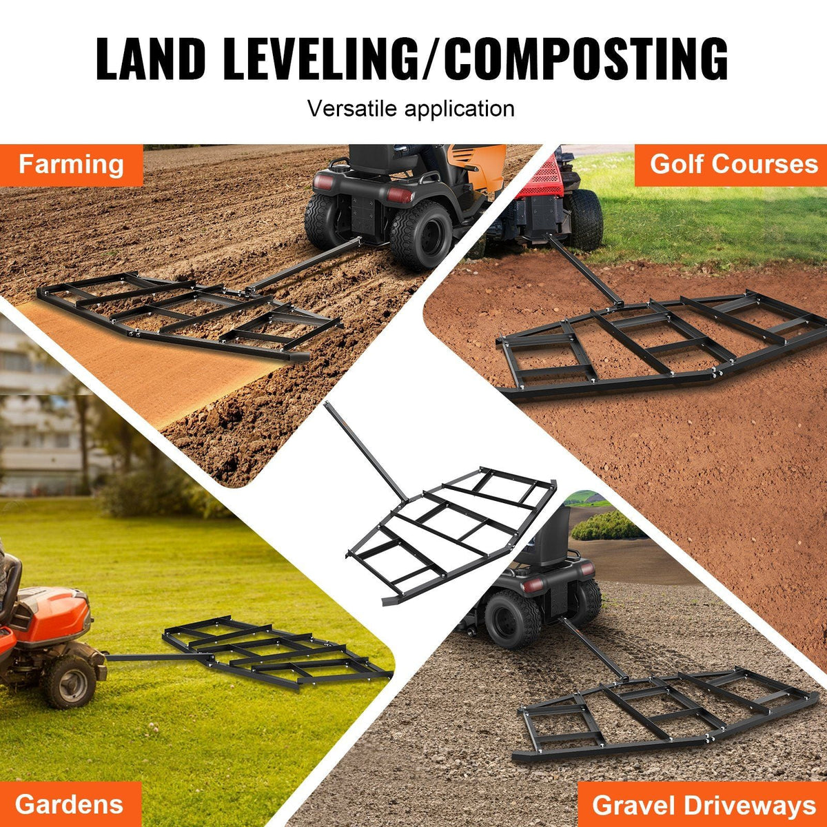 Driveway Drag, 84" Width Tow Behind Drag Harrow, Q235 Steel Driveway Grader with Adjustable Bars, Support up to 50 lbs, Driveway Tractor Harrow for ATVs, UTVs, Garden Lawn Tractors