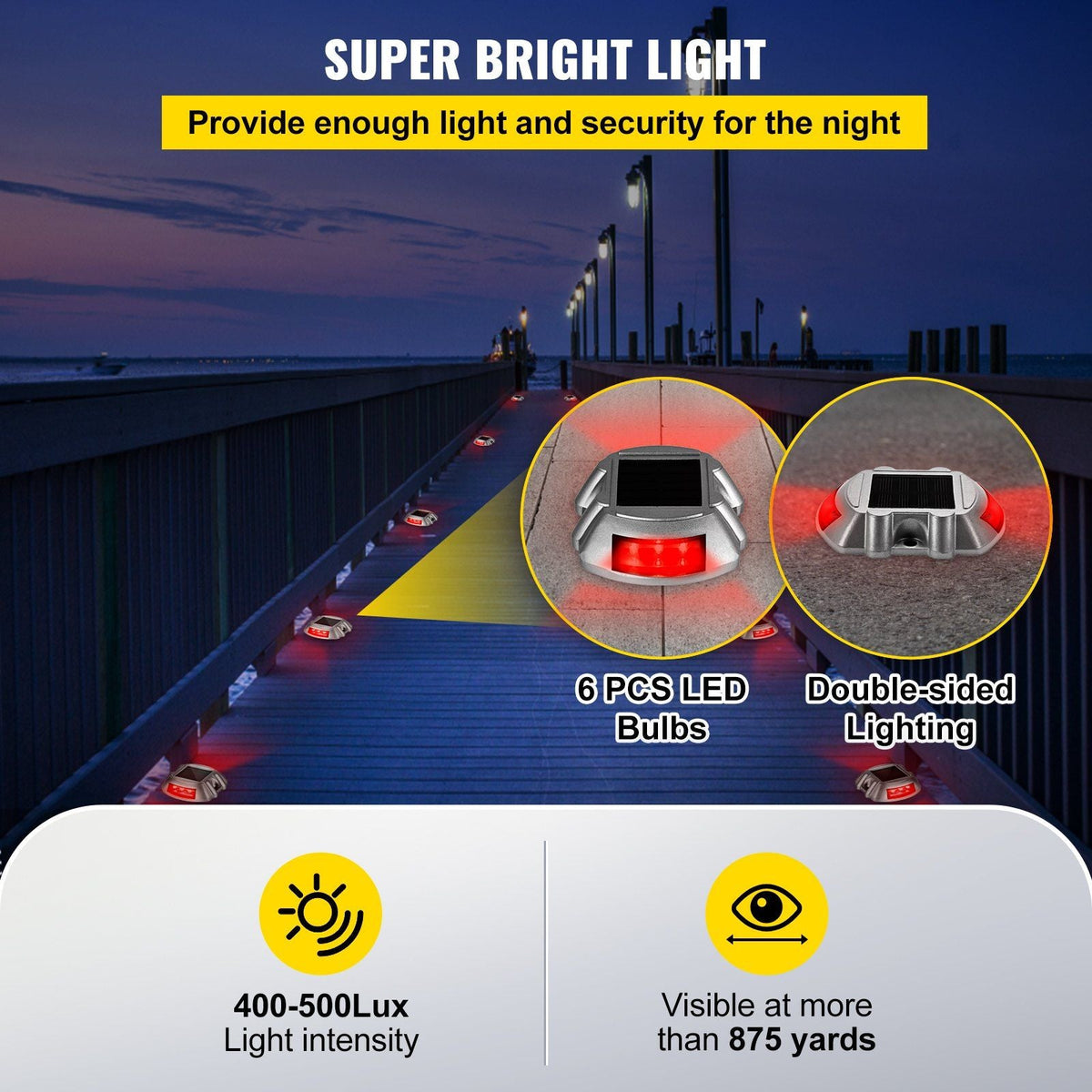 Driveway Lights, 4-Pack Solar Driveway Lights with Switch Button, Solar Deck Lights Waterproof, Wireless Dock Lights 6 LEDs for Path Warning Garden Walkway Sidewalk Steps, LED Bright Red
