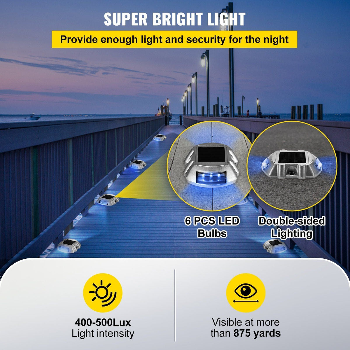 Driveway Lights 8-Pack Solar Driveway Lights Bright Blue Solar Deck Lights Outdoor Waterproof Wireless Dock Lights 6 LEDs for Deck Dock Driveway Path Warning Garden Walkway Sidewalk Steps