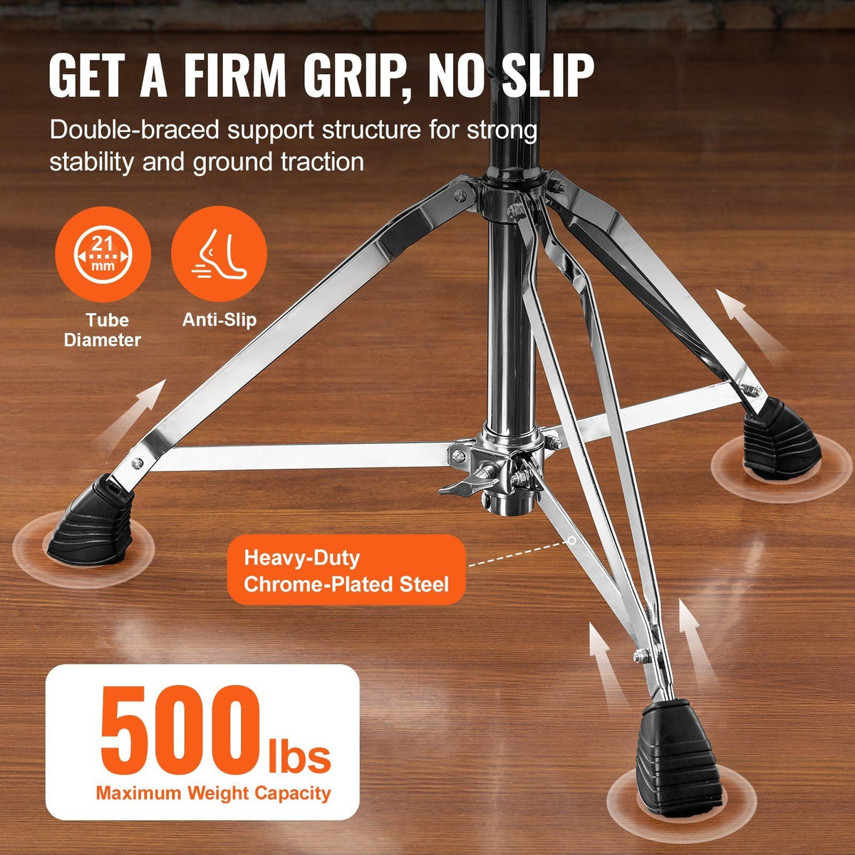 Drum Throne, 21.3-26.4 in / 540-670 mm Height Adjustable, Padded Drum Stool Seat with Anti-Slip Feet 5A Drumsticks 500 lbs / 227 kg Maximum Weight Capacity, 360° Swivel Drum Chair for Drummers