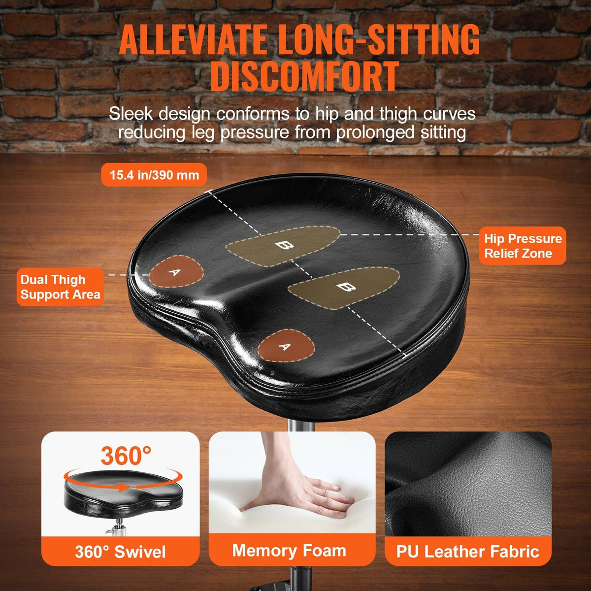 Drum Throne, 21.3-26.4 in / 540-670 mm Height Adjustable, Padded Drum Stool Seat with Anti-Slip Feet 5A Drumsticks 500 lbs / 227 kg Maximum Weight Capacity, 360° Swivel Drum Chair for Drummers