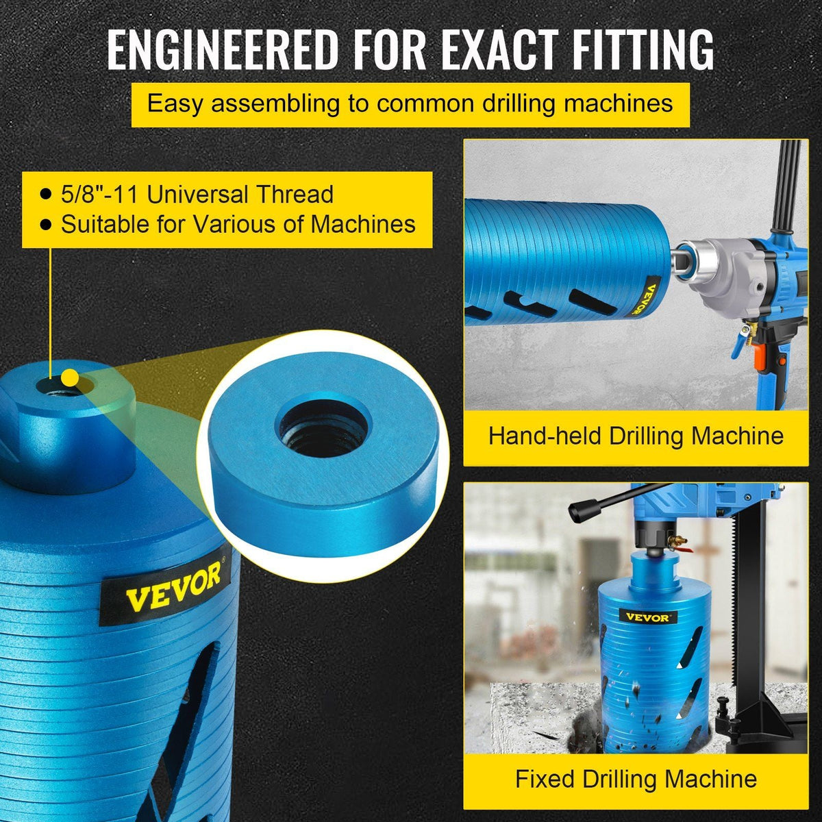 Dry Core Drill Bit, 4.25"/108 mm Diameter 5/8"-11 Shank Arbor with a Pilot Bit & 4.5" Blade, 9.5"/241.3mm Depth Diamond Coring Bore Tool, Masonry Hole Saw Bits for Hard Concrete Brick and Block